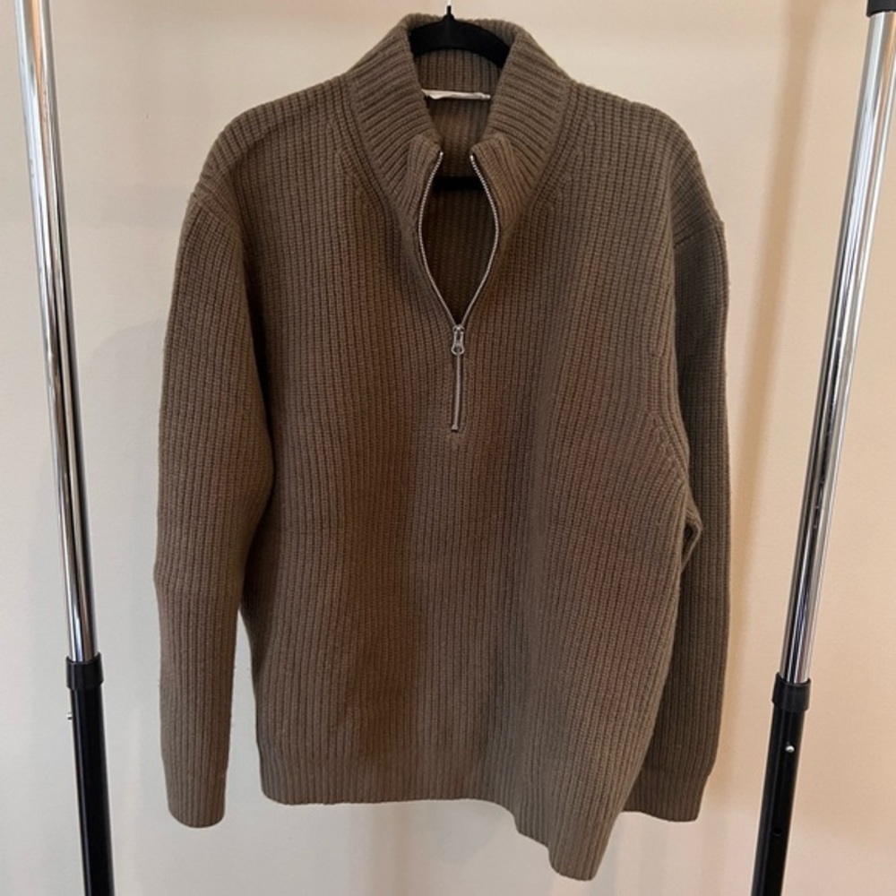 Everlane Men's Olive Half-Zip Sweater